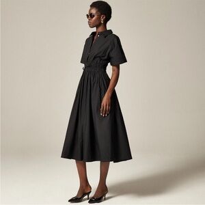 J. Crew Black Short Sleeve Drama Poplin Shirt Dress 8